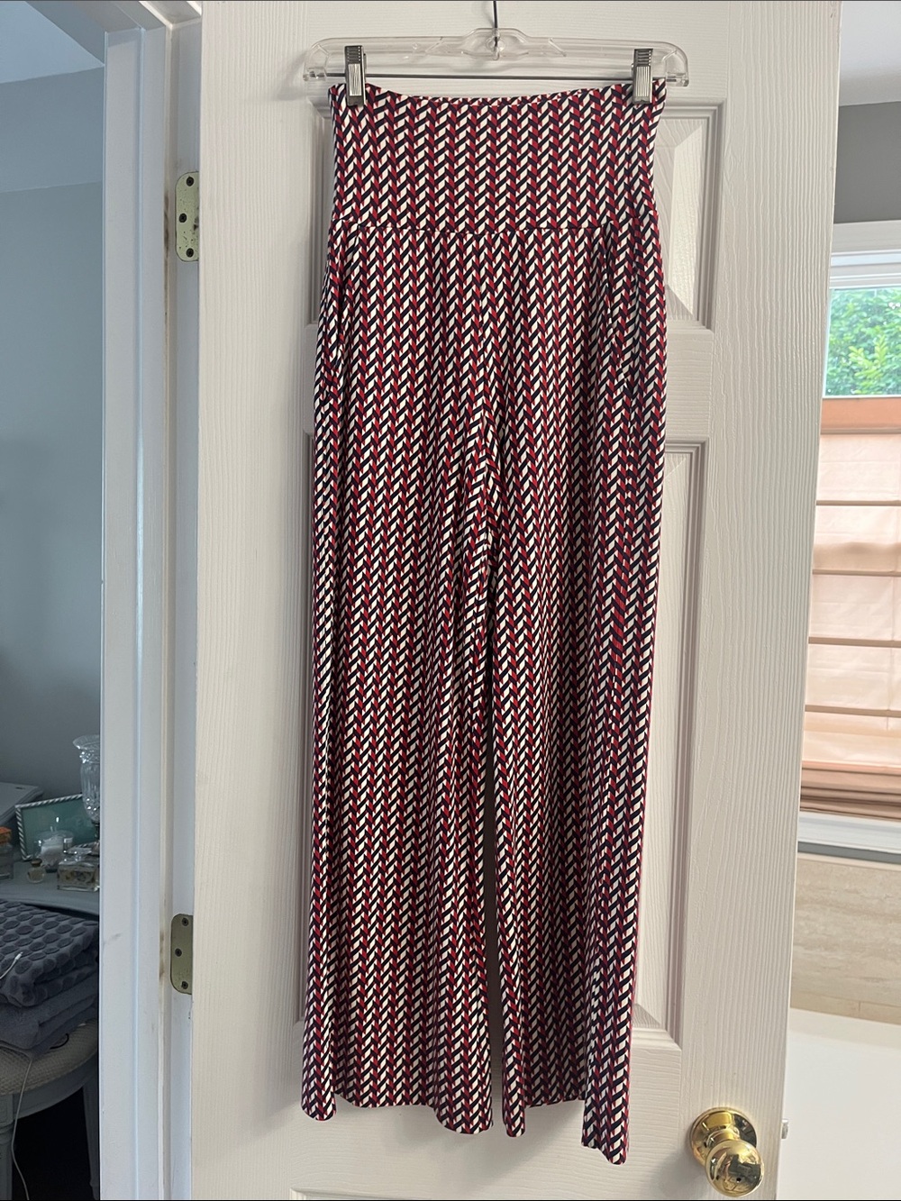 CAbi Red, White & Black Chevron Wide-Leg Pants
